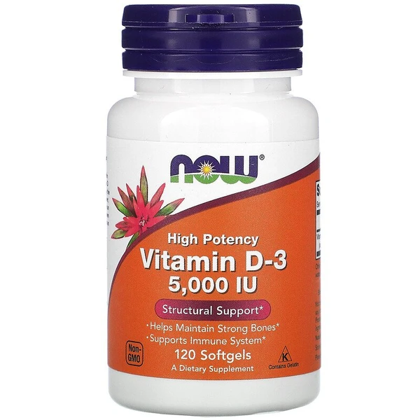 Now Foods Vitamin D-3, 125 mcg (5,000 IU), 120 Softgels U2, U6