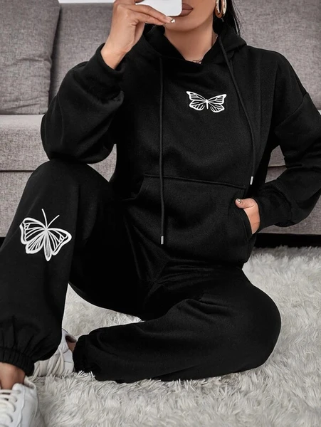 Shein Butterfly Print Hoodie & Sweatpants