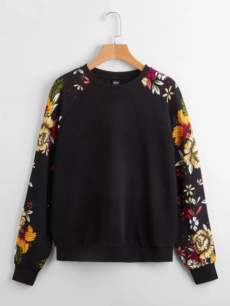 Shein Floral Print Raglan Sleeve Pullover