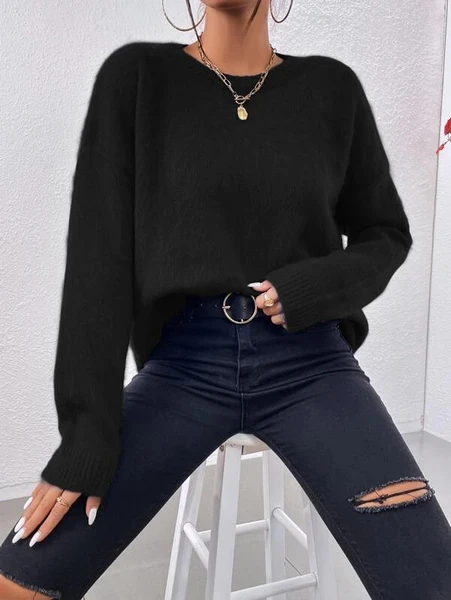 Shein High Low Slit Hem Drop Shoulder Sweater