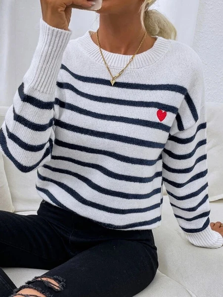 Shein Heart & Striped Pattern Sweater