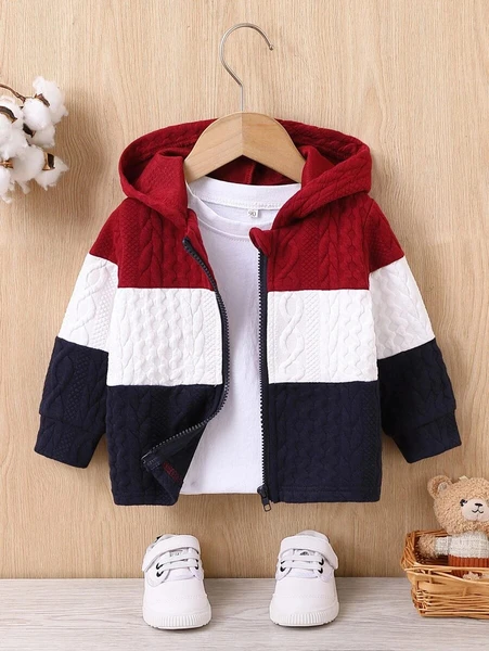 Shein Baby Colorblock Zip Up Hooded Coat Without Tee