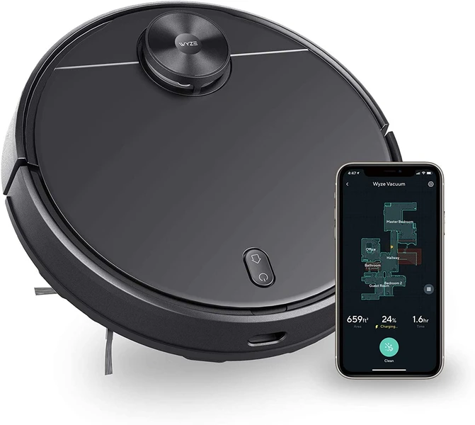 Wyze Robot Vacuum with LiDAR Room Mapping, 2,100Pa Strong Suction, Straight-line Movements, Virtual Walls, Ideal for Pet Hair, Hard Floors and Carpets, Wi-Fi Connected Robotic Vacuum & Self-Ch...