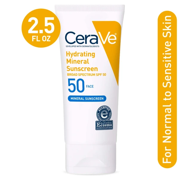 CeraVe Hydrating Face Sunscreen Spf 50, Lightweight Mineral Sunscreen, 2.5 Fl Oz