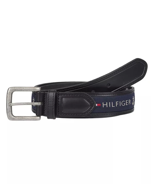 Tommy Hilfiger Men's Tri-Color Ribbon Inlay Leather Belt