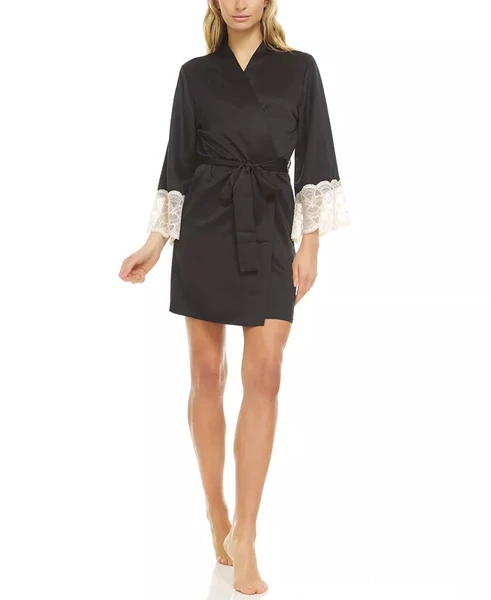 Flora by Flora Nikrooz Kit Heart Lace Matte Charmeuse Wrap Robe