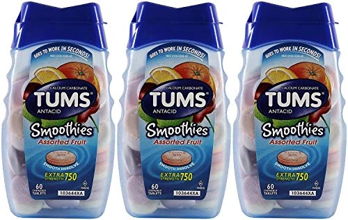 TUMS Tums Smoothies Extra Strength 750 Assorted Fruit 60 Chewable Tablets (Pack Of 3)