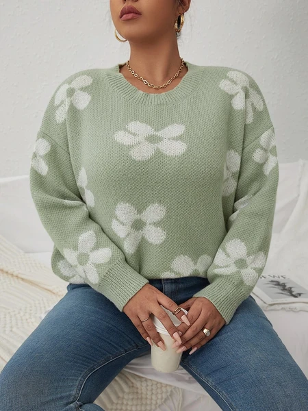 Shein Frenchy Plus Floral Pattern Drop Shoulder Sweater