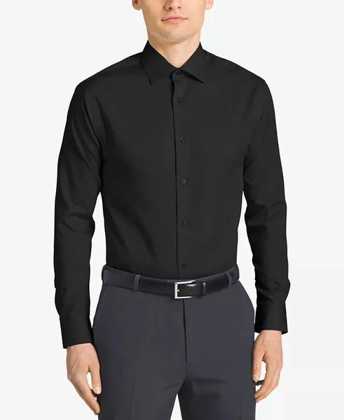 Calvin Klein Men's Steel Classic-Fit Non-Iron Performance Herringbone Spread Collar Dress Shirt