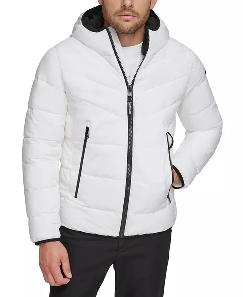 Calvin Klein Men's Chevron Stretch Jacket With Sherpa Lined Hood