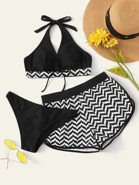 Shein 3pack Chevron Halter Co-ord Bikini Swimsuit