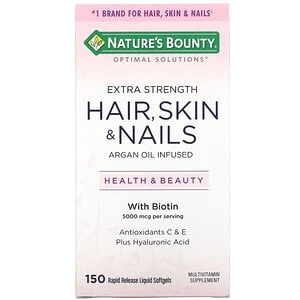 Nature's Bounty Optimal Solutions, Extra Strength Hair, Skin & Nails, 150 Rapid Release Liquid Softgels U8