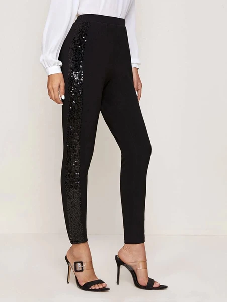 Shein Sequin Panel Cropped Skinny Pants