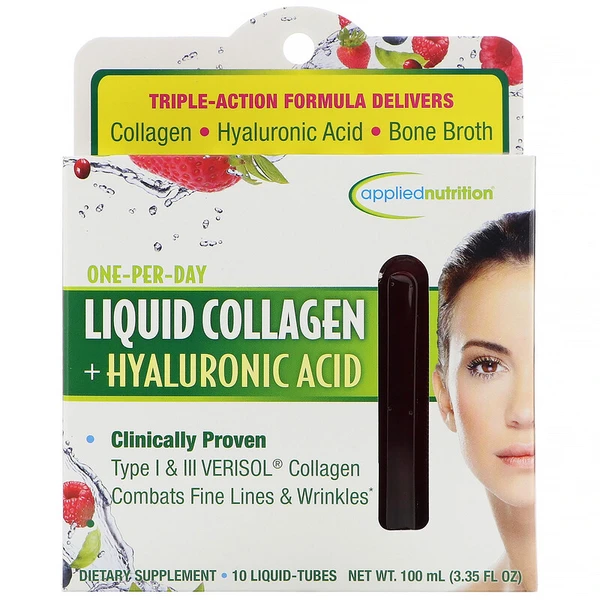 Applied Nutrition Liquid Collagen + Hyaluronic Acid, 10 Liquid-Tubes, 10 ml Each U1